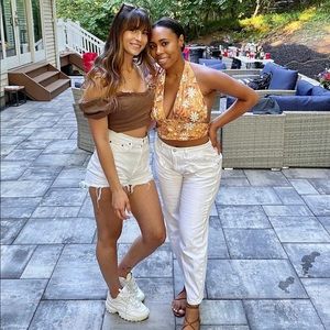 Orange Floral Halter Crop